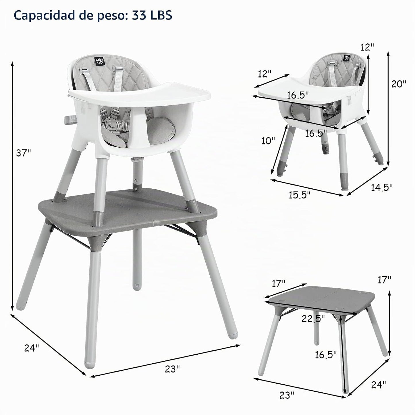 HONEY JOY - Silla alta 6 en 1, silla alta convertible para bebés y...