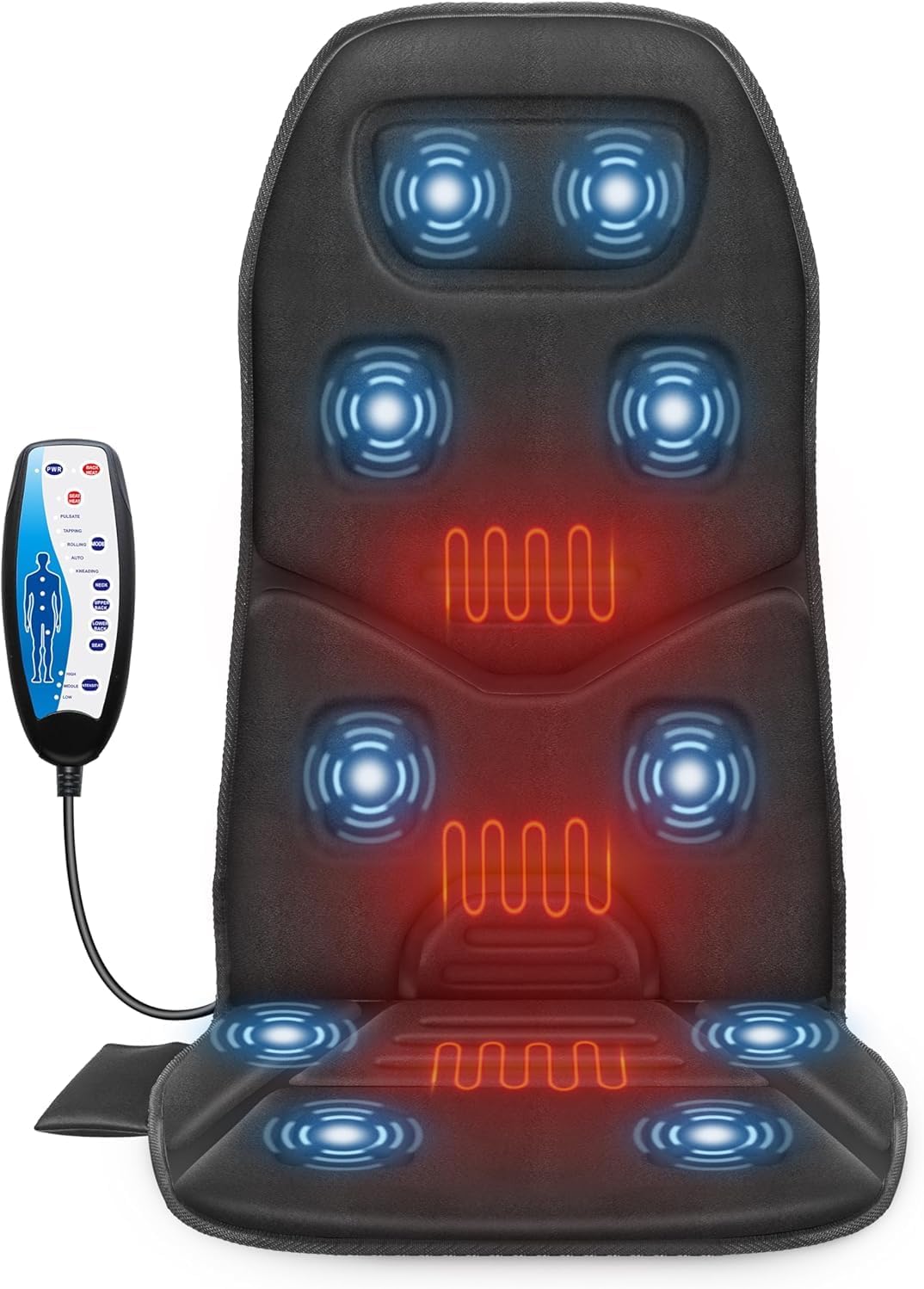 COMFIER Cojín de asiento de masaje con calor, 10 motores de vibraci...