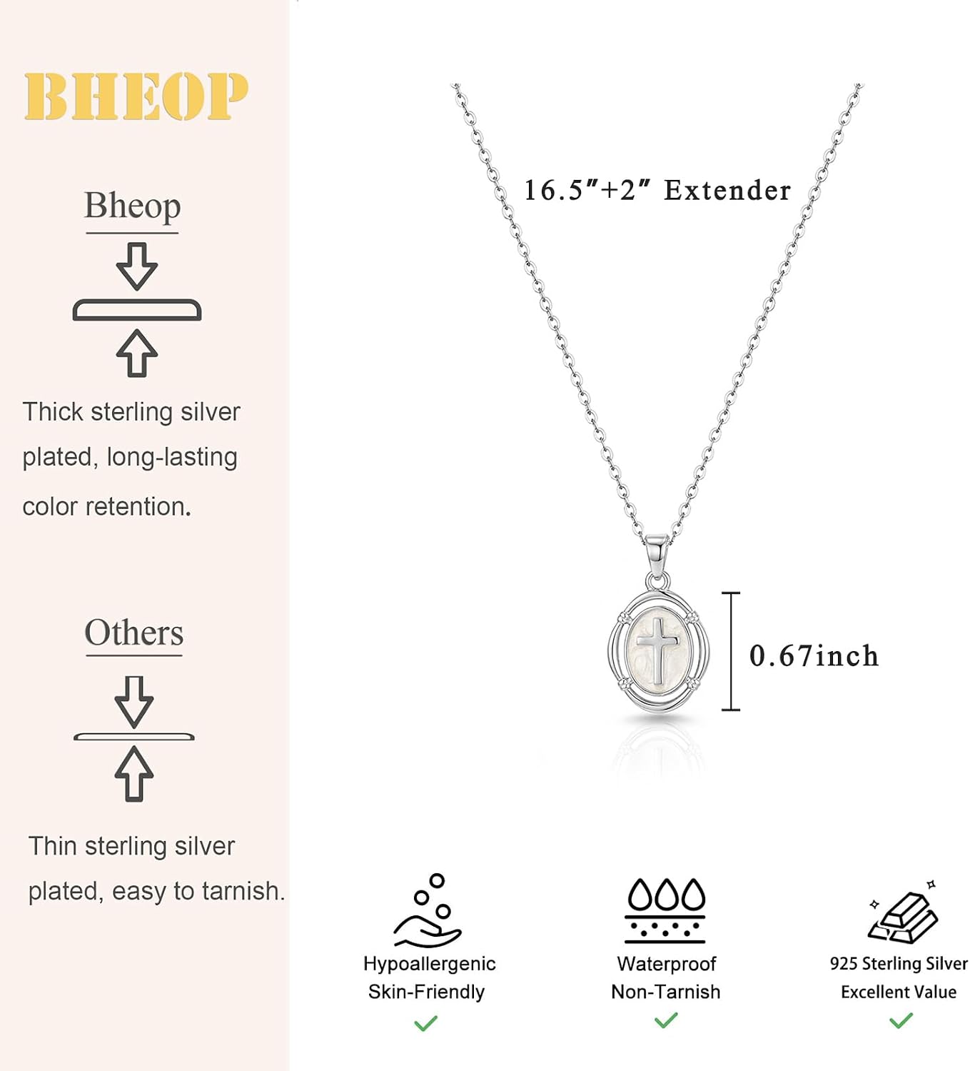 Bheop Collar de cruz para mujer, a la moda, delicado, chapado en or...