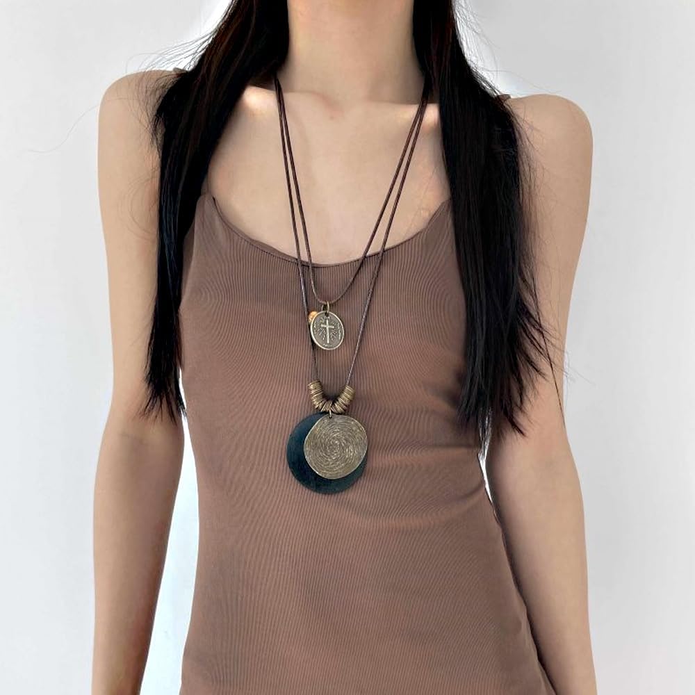 GIGB PBDK Collares largos bohemios para mujer, cordón de cuero apil...