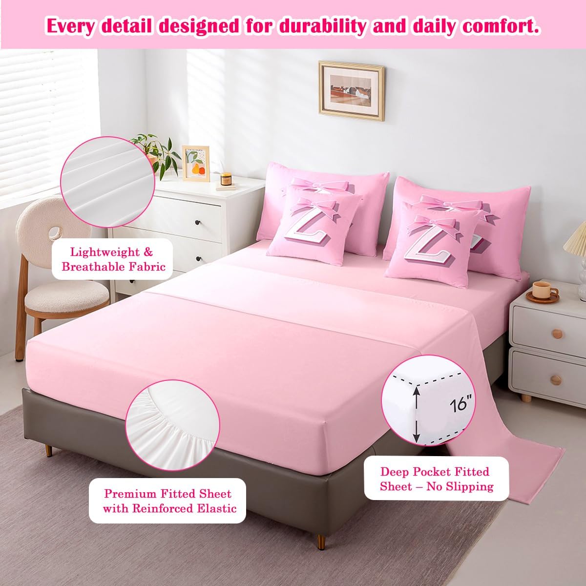 jejeloiu Juego de cama con lazo rosa, regalos personalizados para a...