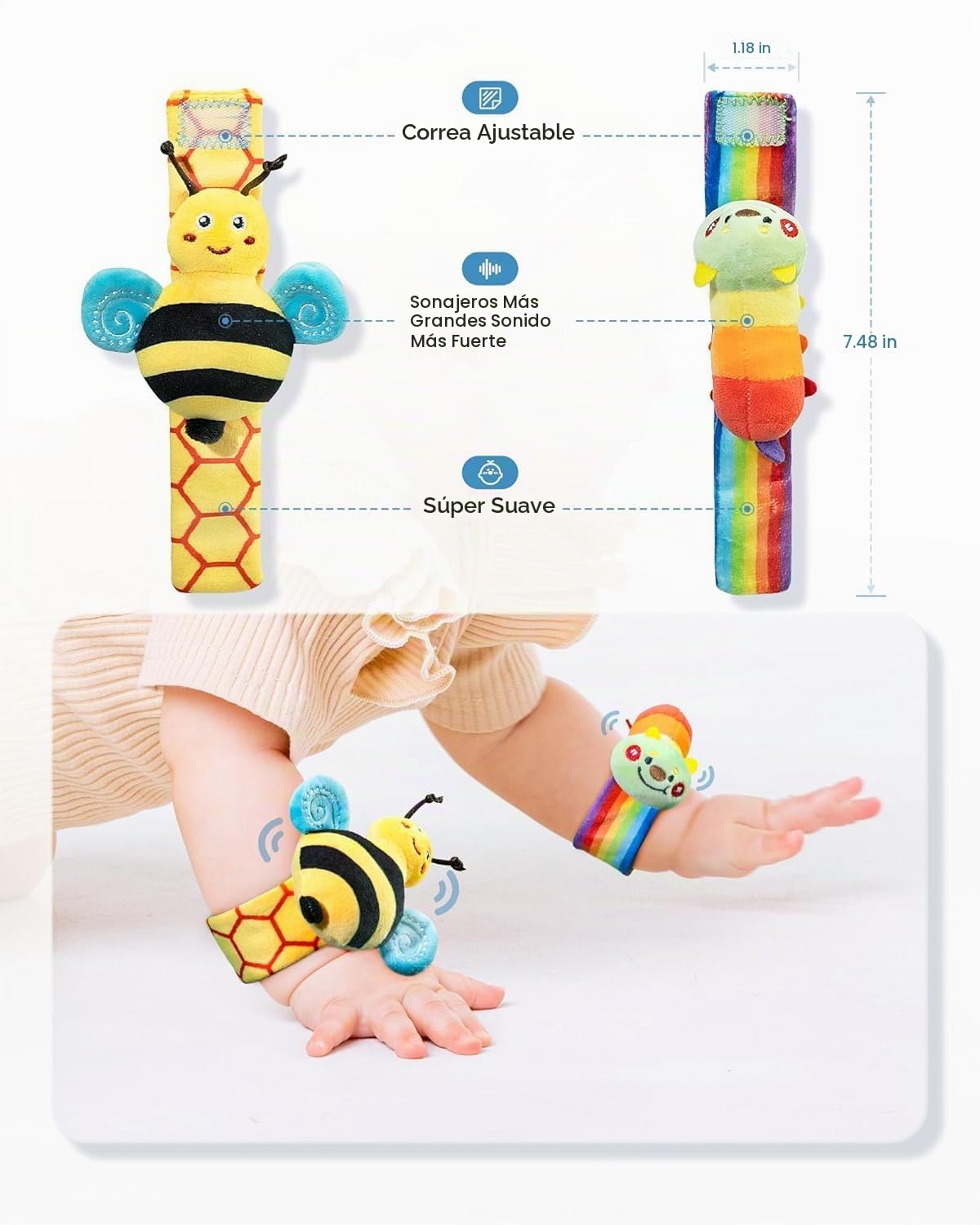Infinno Calcetines con sonajero de muñeca y juego de calcetines con...
