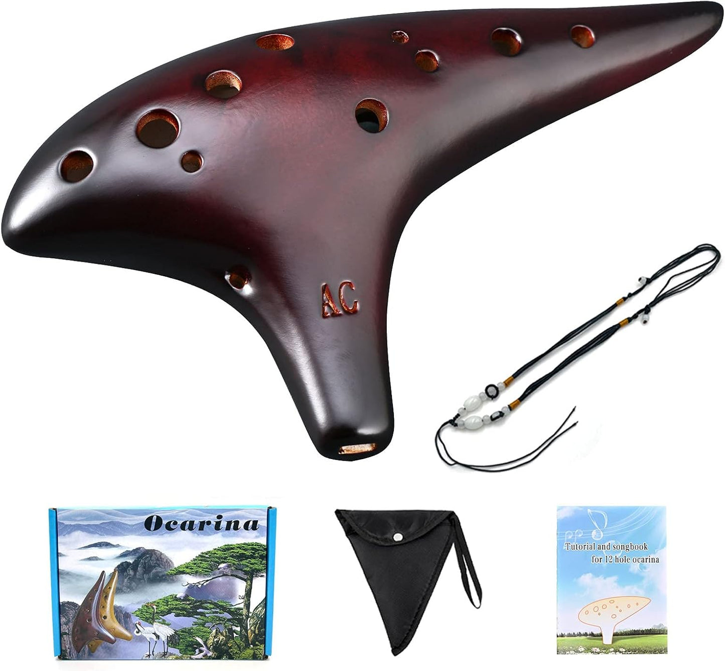 Ocarina de 12 agujeros Alto C de paja, cerámica ahumada, piccolo, i...