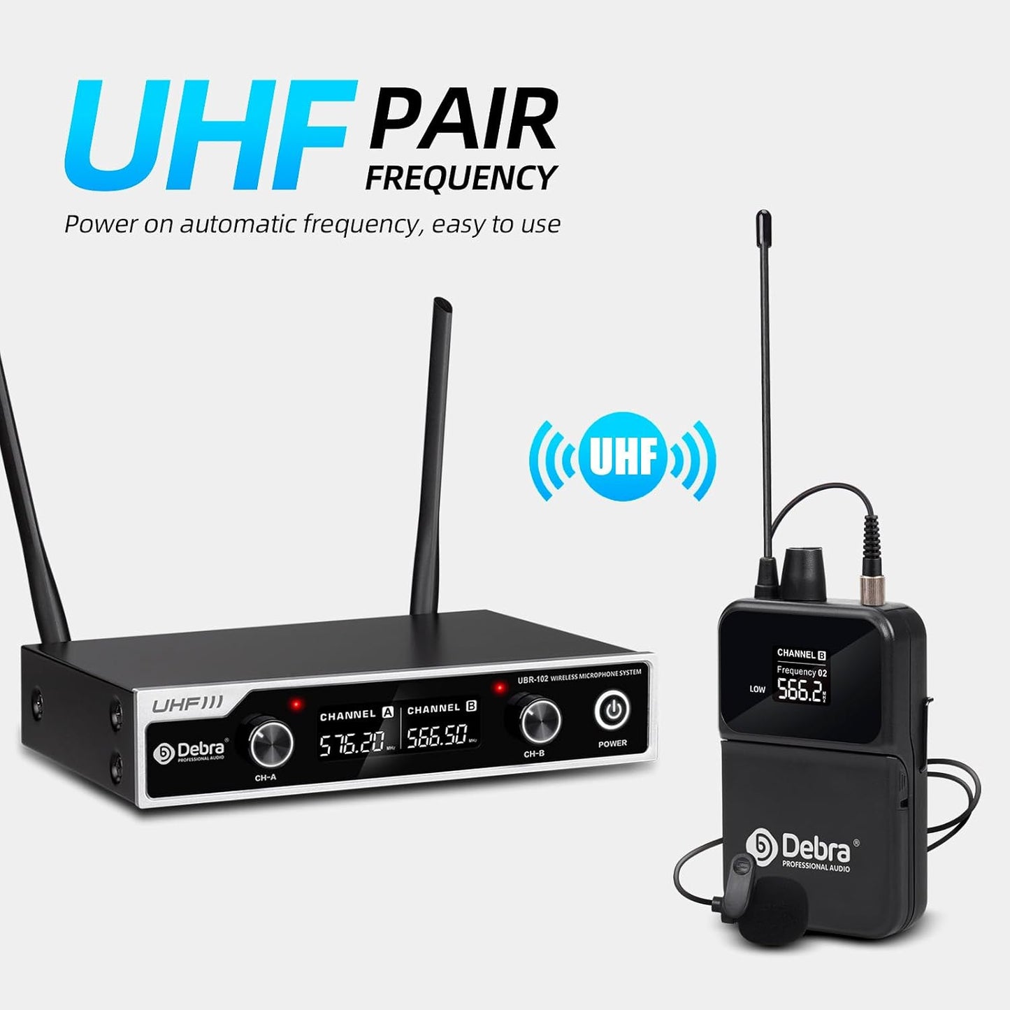 D Debra Sistema de micrófono inalámbrico UHF UBR-102 con micrófonos...