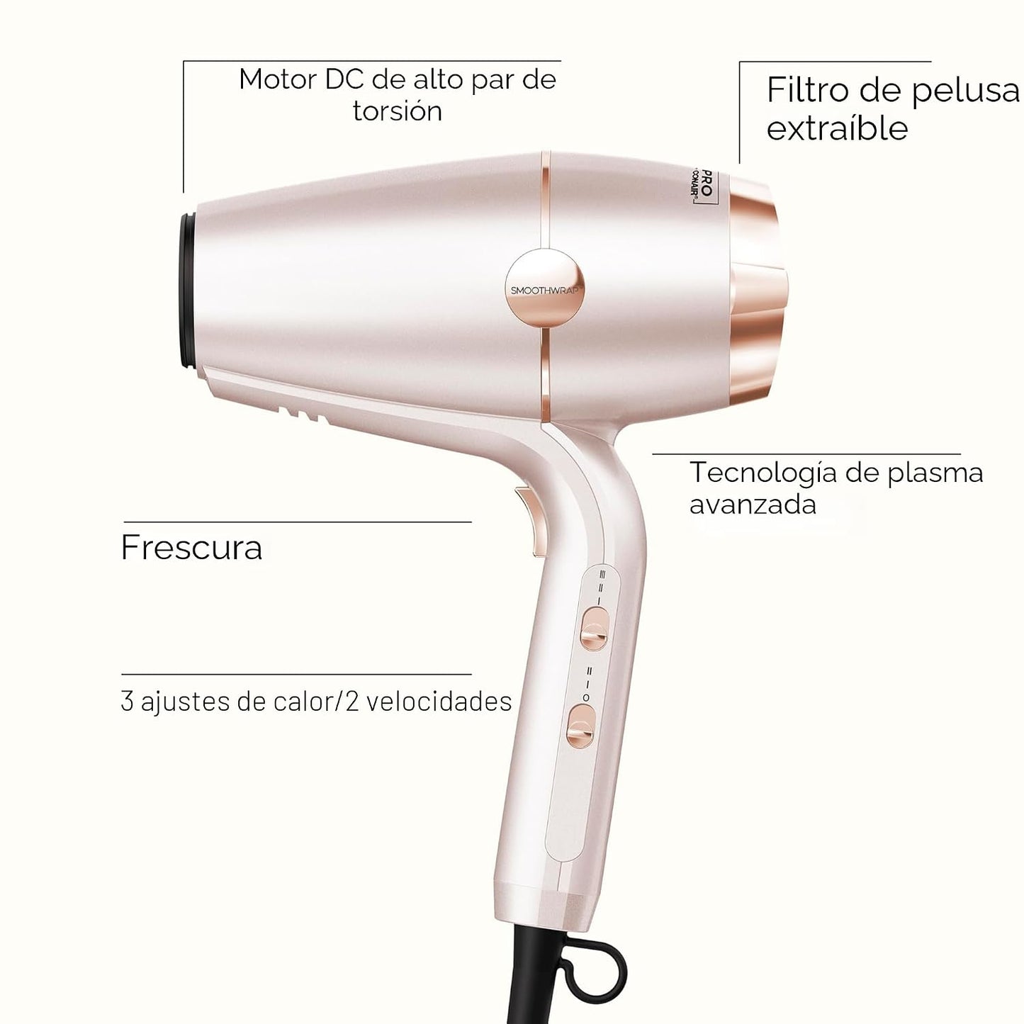 INFINITI PRO CONAIR Secador de pelo SmoothWrap, secador de pelo con...