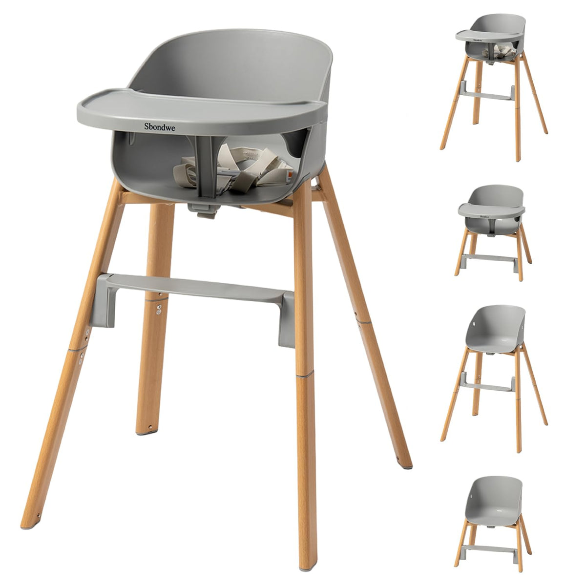 Sbondwe Silla alta para bebé 4 en 1, gris | Portátil, ajustable, pa...