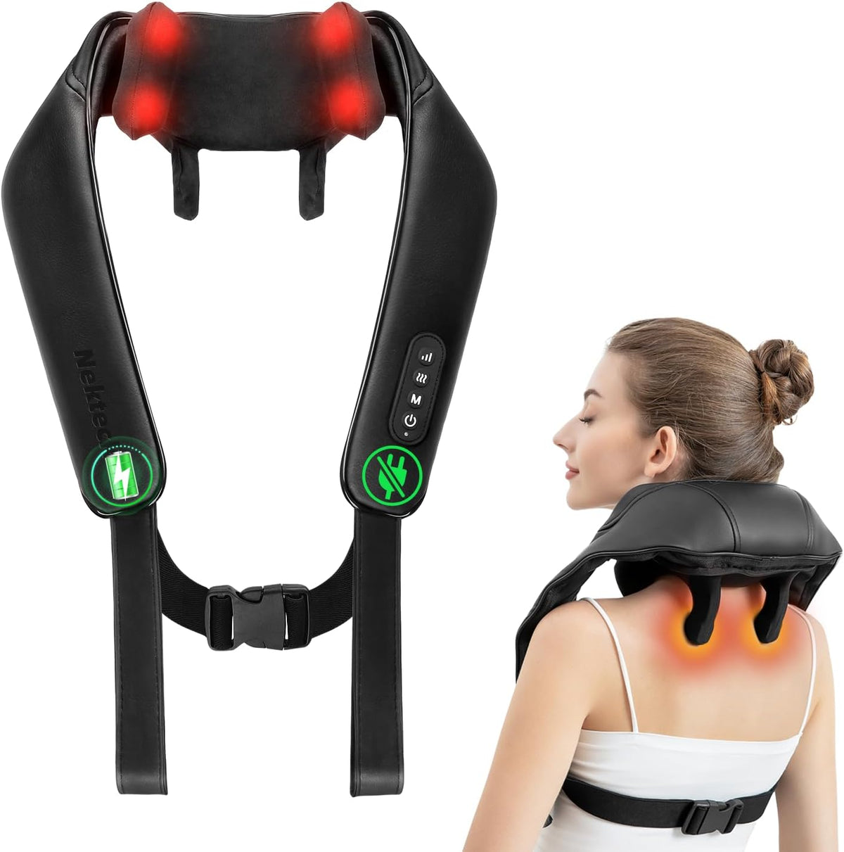 Nekteck Masajeador de cuello 6D con calor, masajeador de cuello Shi...