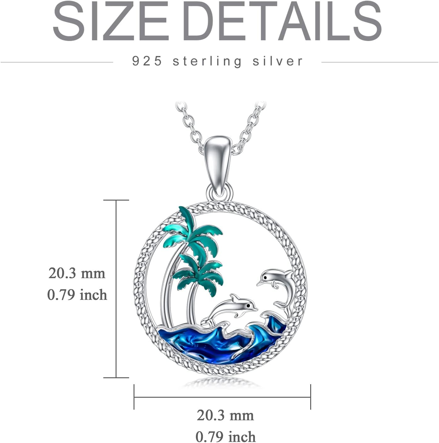 PROESS Collar de plata de ley S925 con diseño de playa y delfín, pi...