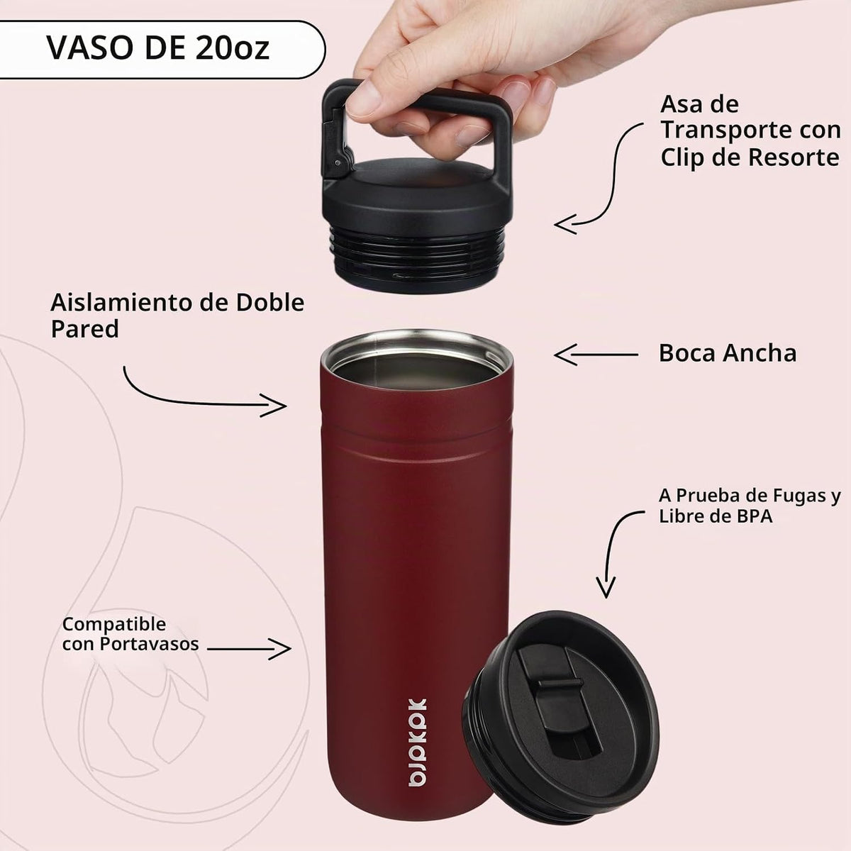 BJPKPK Botella de Agua Aislada con 2 Tapas, 20 oz Vaso Térmico de A...