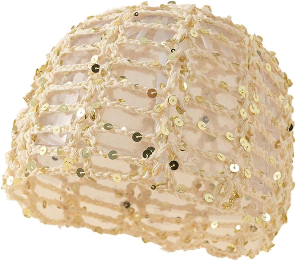 Bagkeak Gorro de malla con lentejuelas brillantes para mujer, estil...