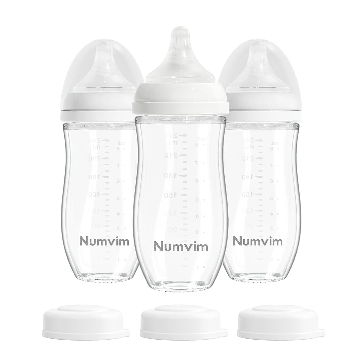 Numvim Biberones de vidrio natural con pezones de flujo suave y len...