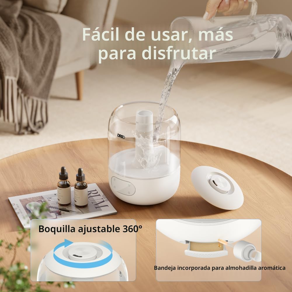 DREO Humidificadores de 3L para dormitorio, tiempo de funcionamient...