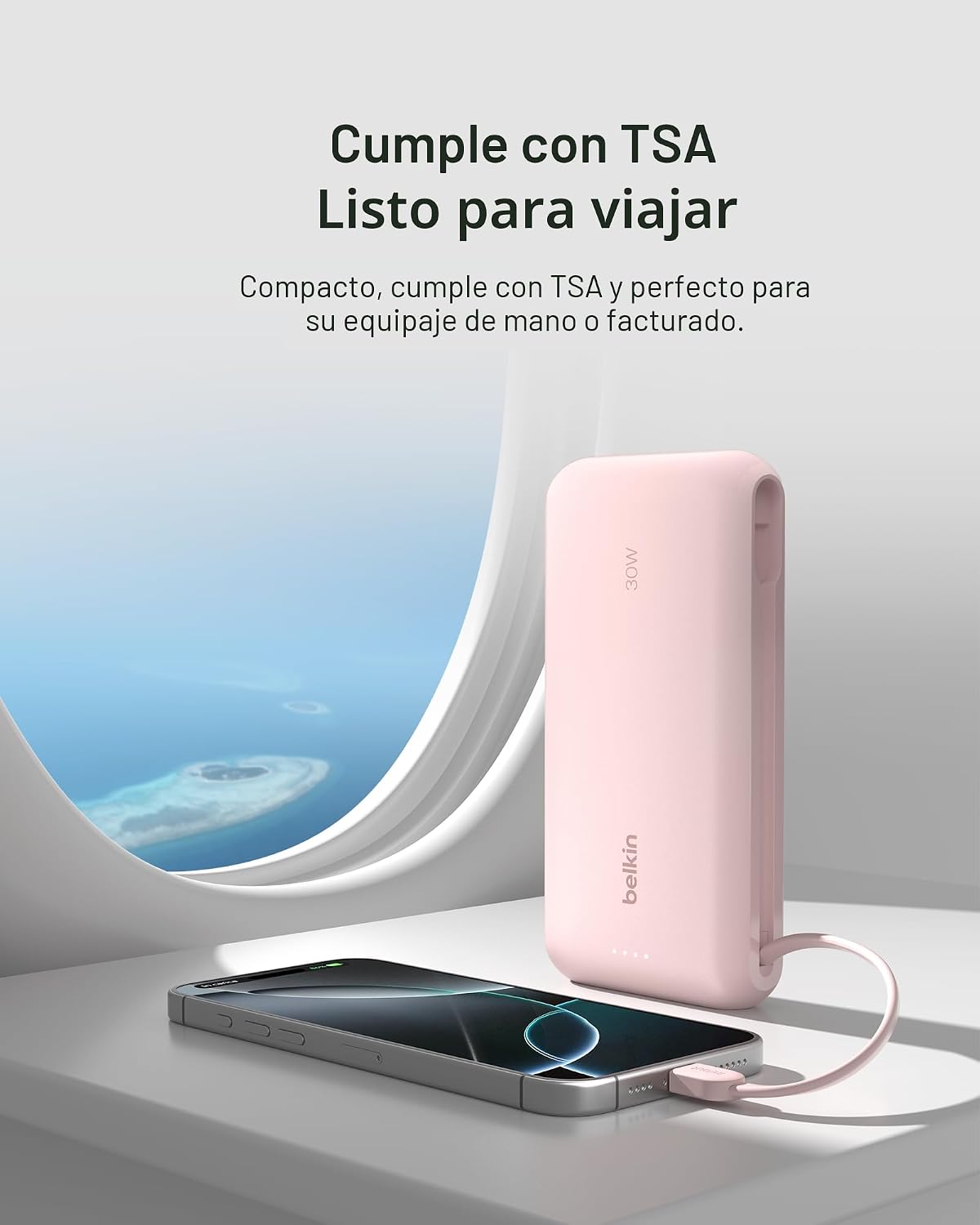 Belkin Cargador portátil, banco de energía con cable integrado de 2...