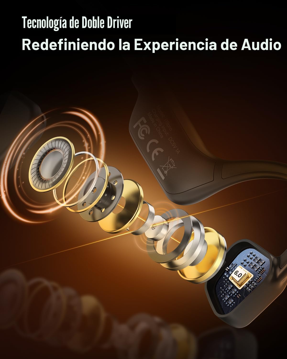 Arciea Auriculares de conducción ósea, auriculares Bluetooth 6.0 de...