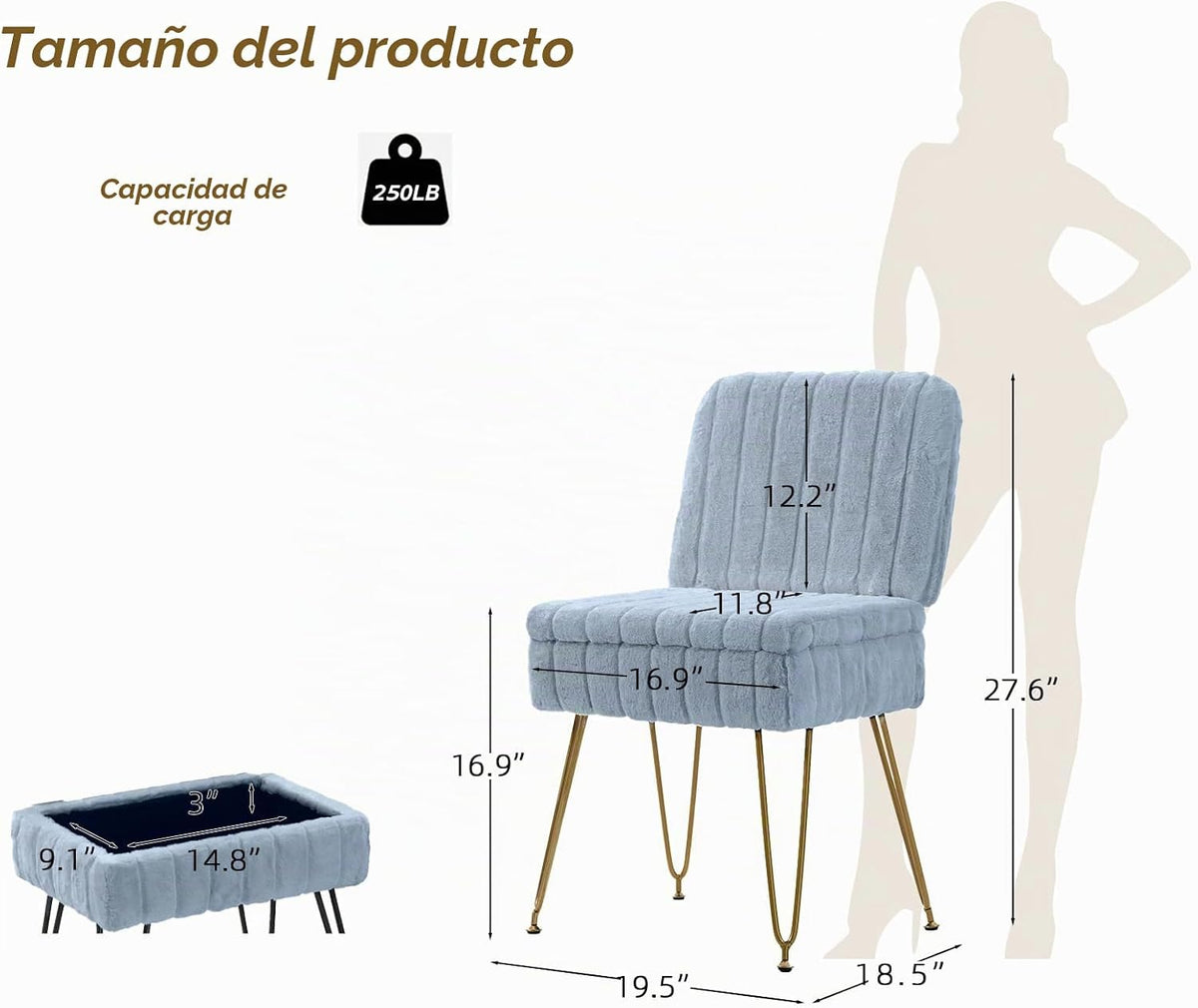 Manyday Silla de tocador con almacenamiento, cómoda otomana con res...