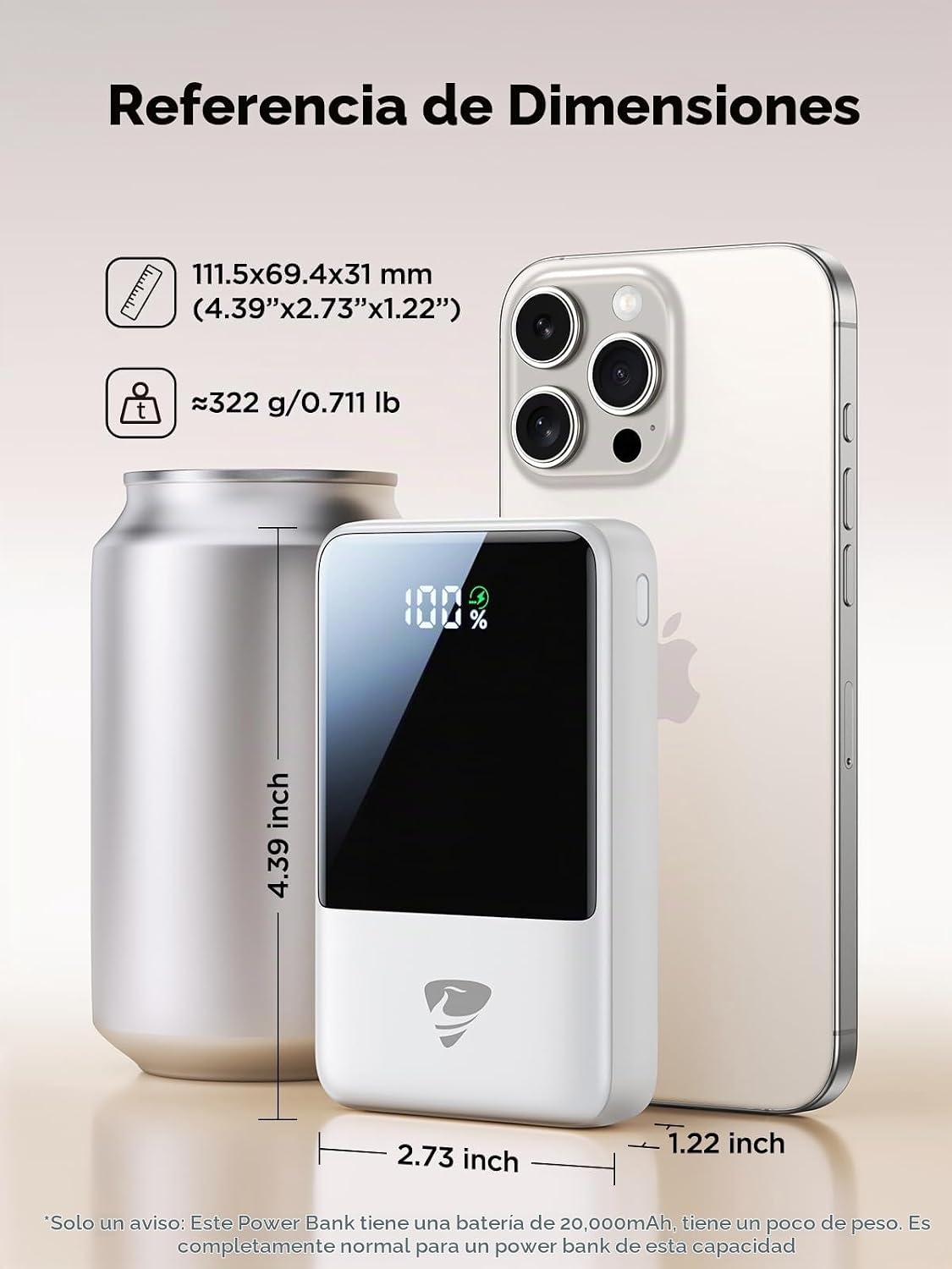 Aioneus Cargador portátil de 20000 mAh, banco de energía con cables...