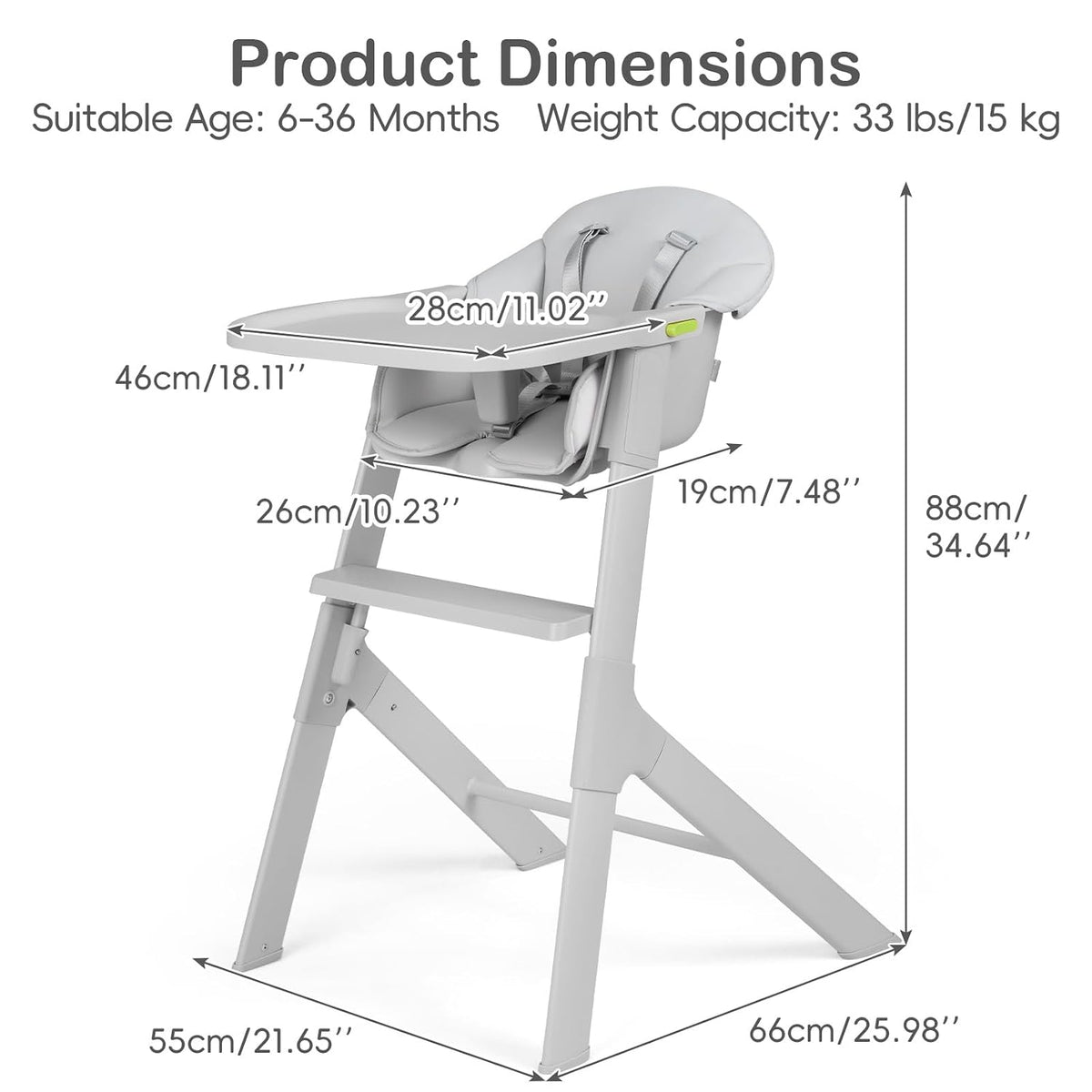INFANS Silla alta para bebé, sillas altas lavables de cuerpo comple...