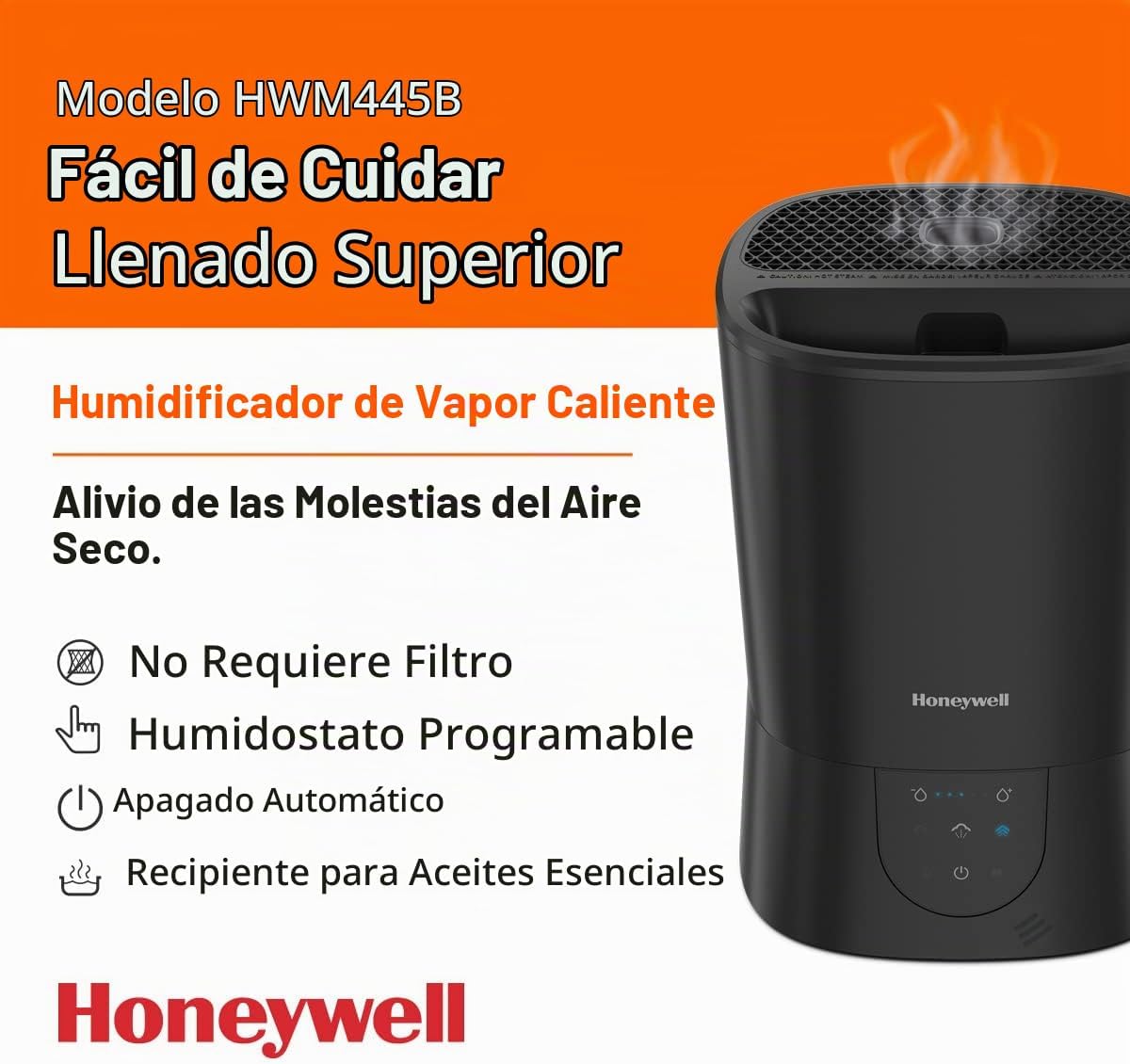 Honeywell Humidificador de vapor caliente, de fácil mantenimiento,...