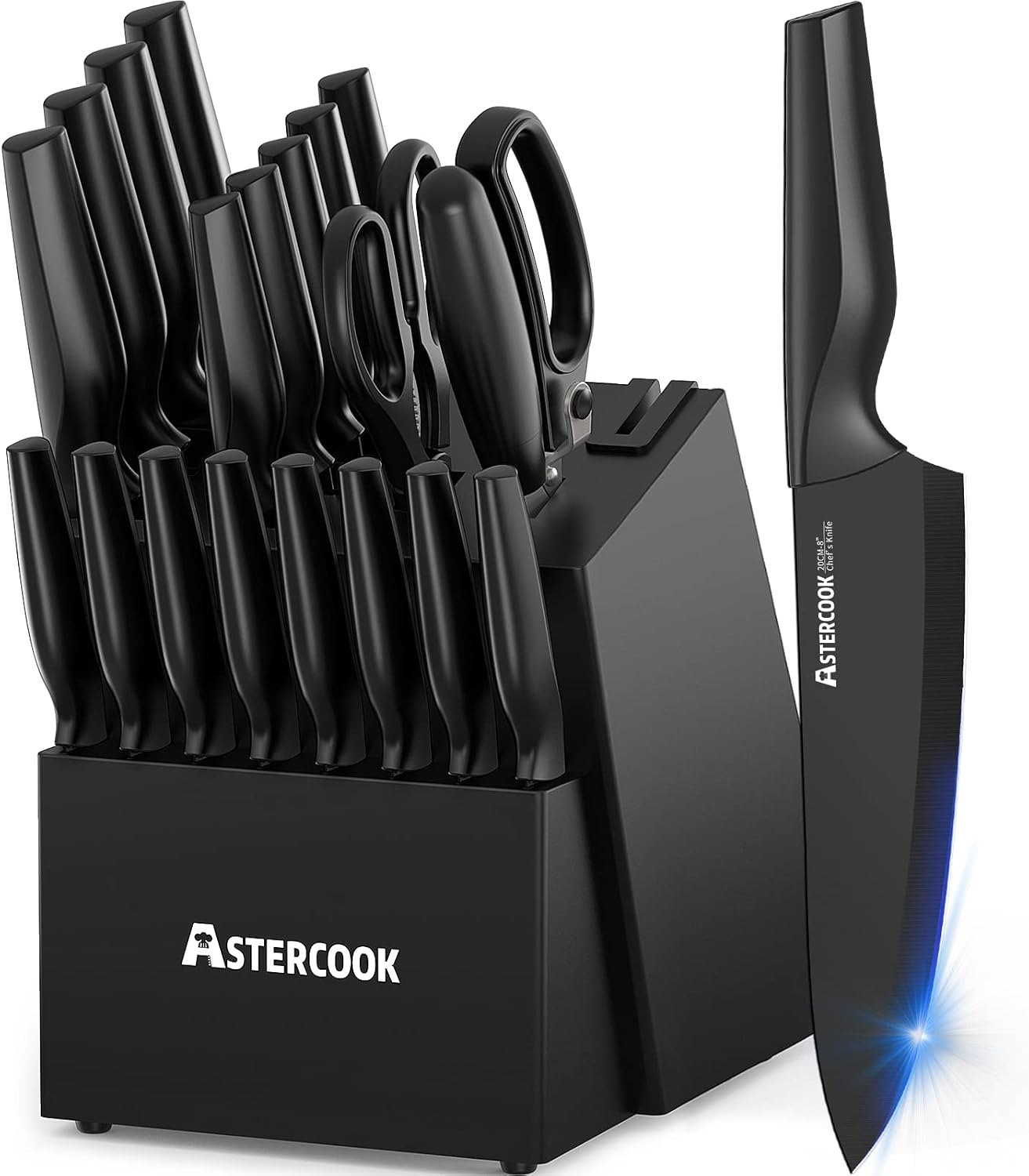 Astercook - Juego de 21 cuchillos para cocina con bloque, apto para...