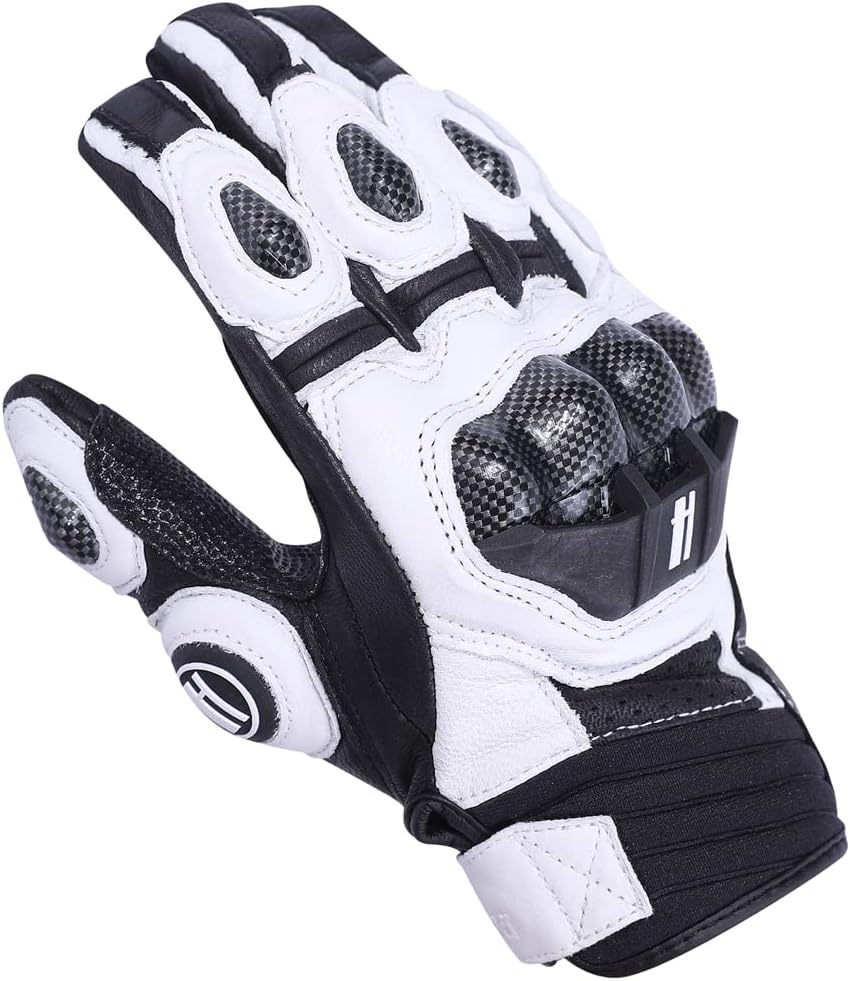 Harssidanzar Guantes de cuero transpirable para motocicleta con pan...