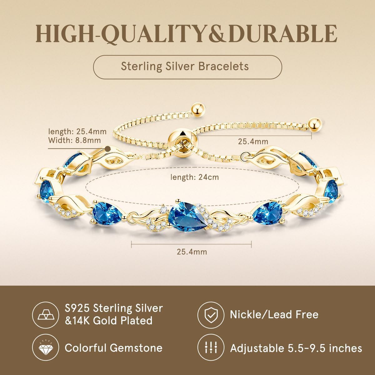 FANCIME Pulsera de tenis ajustable con piedra natal para mujer | Di...