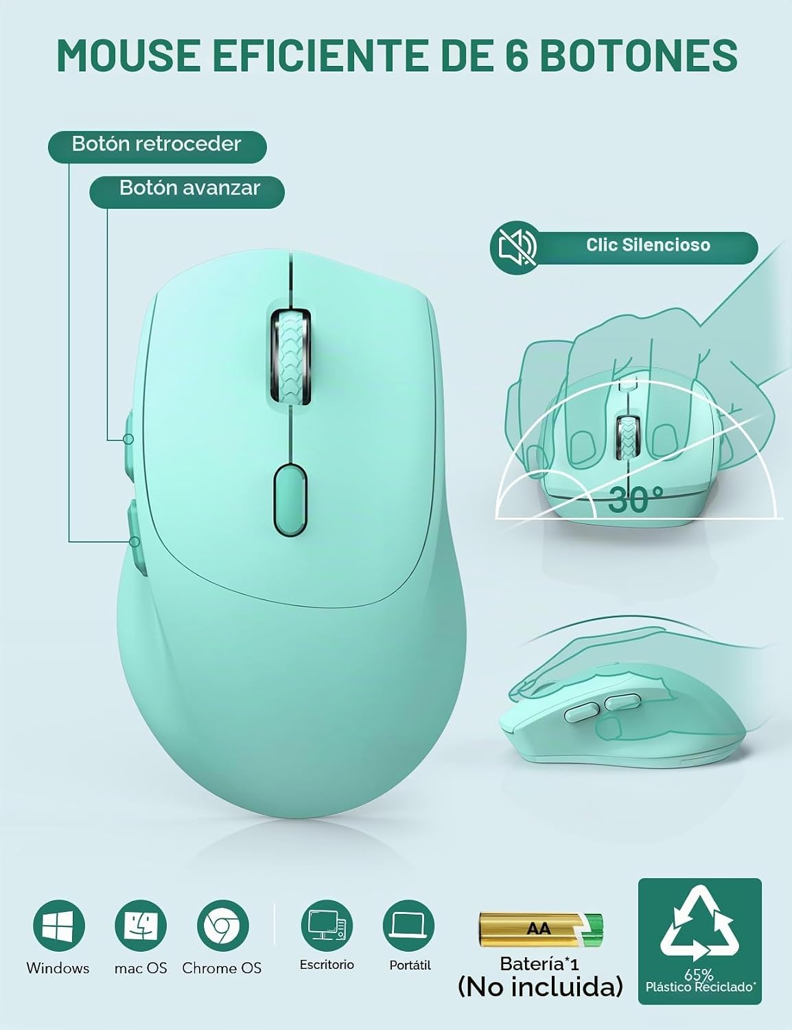 SABLUTE Combo de teclado y mouse inalámbricos, 2.4 GHz, reposamuñec...