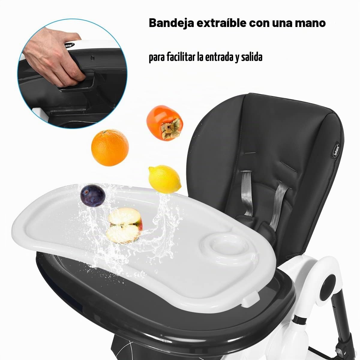 INFANS Silla alta con bandeja extraíble con una sola mano, 4 ruedas...