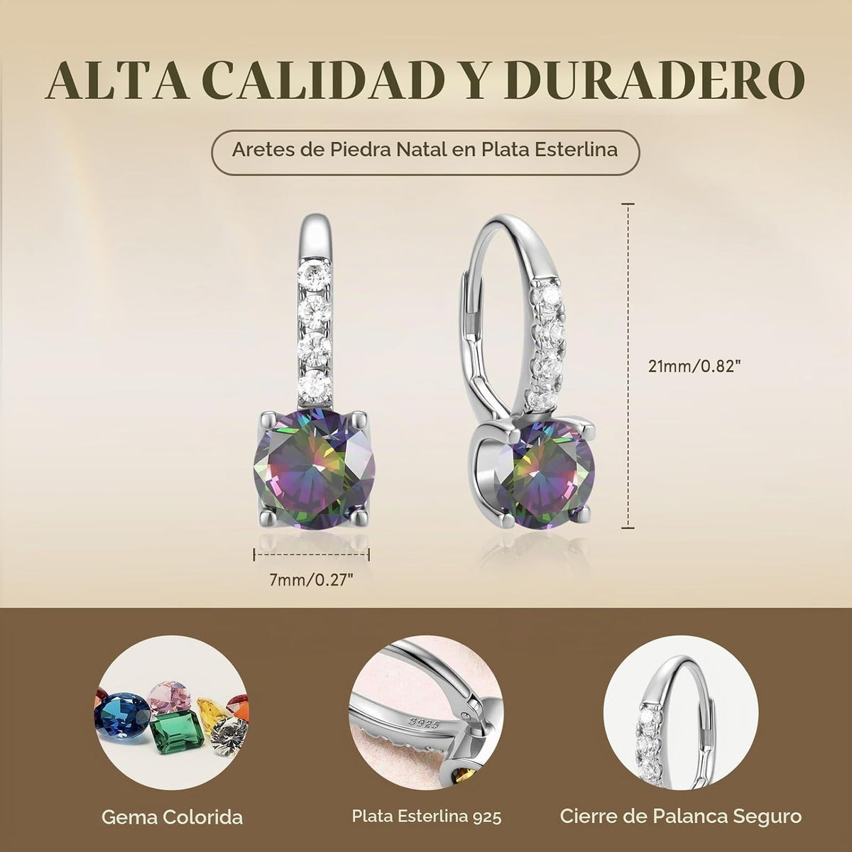 FANCIME Pendientes colgantes con piedra natal para mujer de plata d...