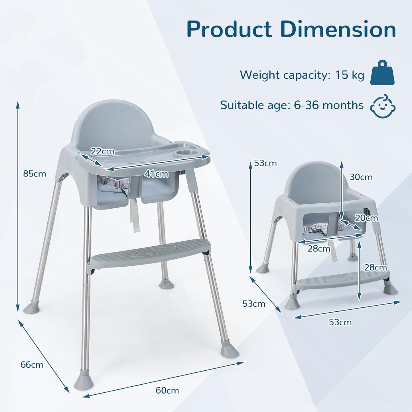 HONEY JOY Silla alta para bebé, silla alta convertible 4 en 1 para...