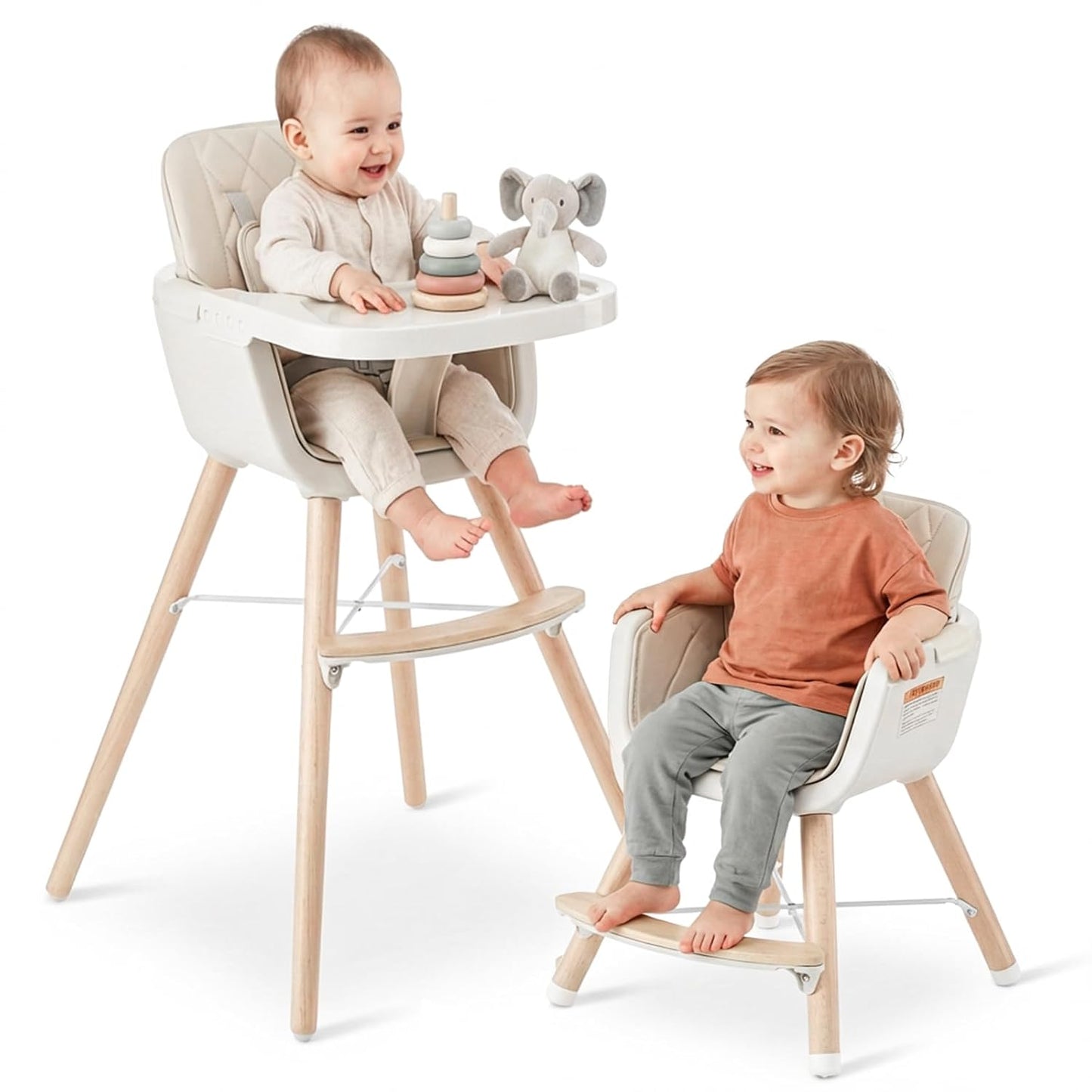 Mallify Silla alta de madera 3 en 1, sillas altas convertibles para...