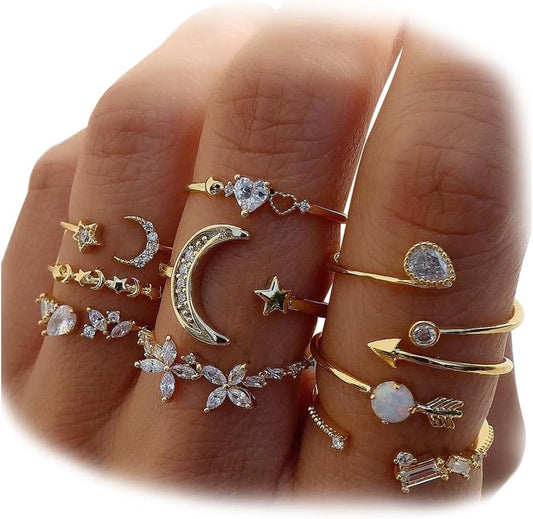 KISS WIFE Juego de anillos de nudillos de estrella lunar apilables...