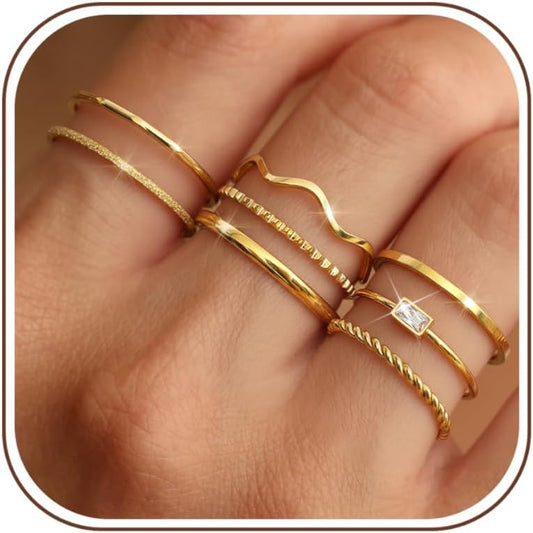 THUNARAZ 8 piezas de anillos apilables para mujer sin deslustre, an...