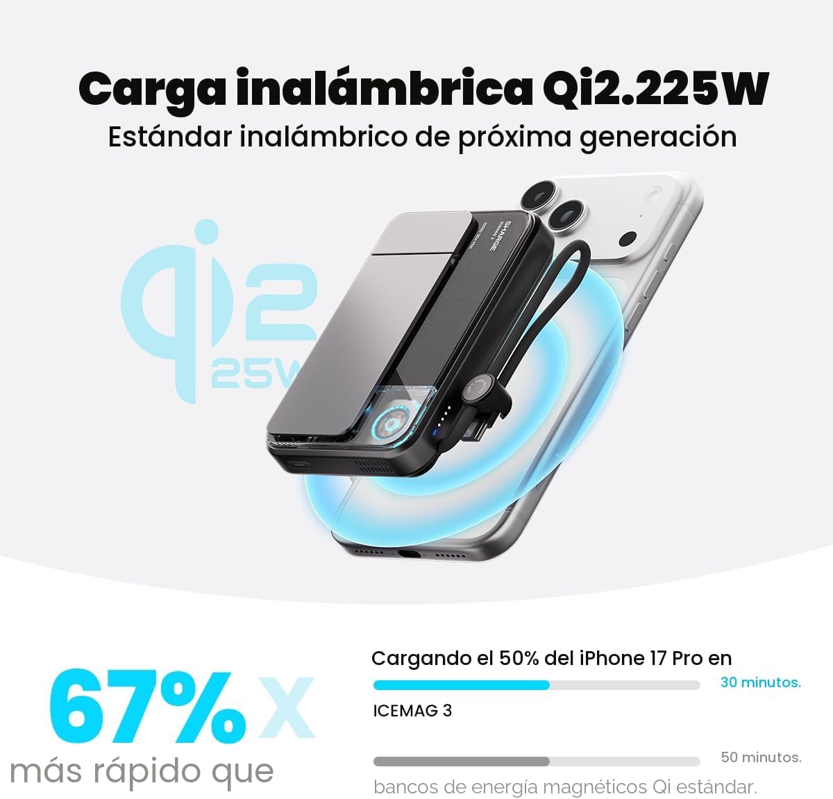 sharge para MagSafe Power Bank Qi2.2 25W 10000mAh cargador portátil...