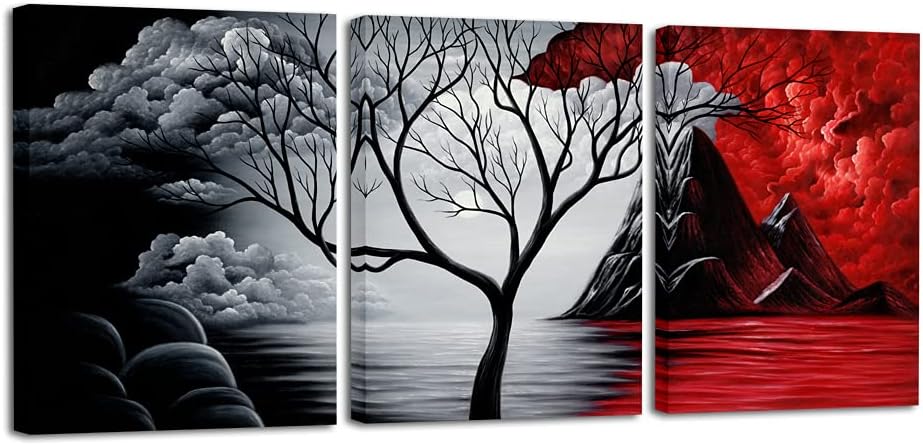 Wieco Art The Cloud Tree - 3 paneles de lienzo moderno Giclée, impr...