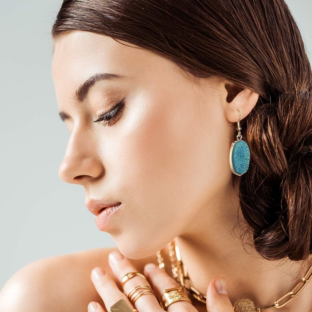 12 Pares de Aretes Colgantes de Cristal Drusa en Forma de Lágrima p...