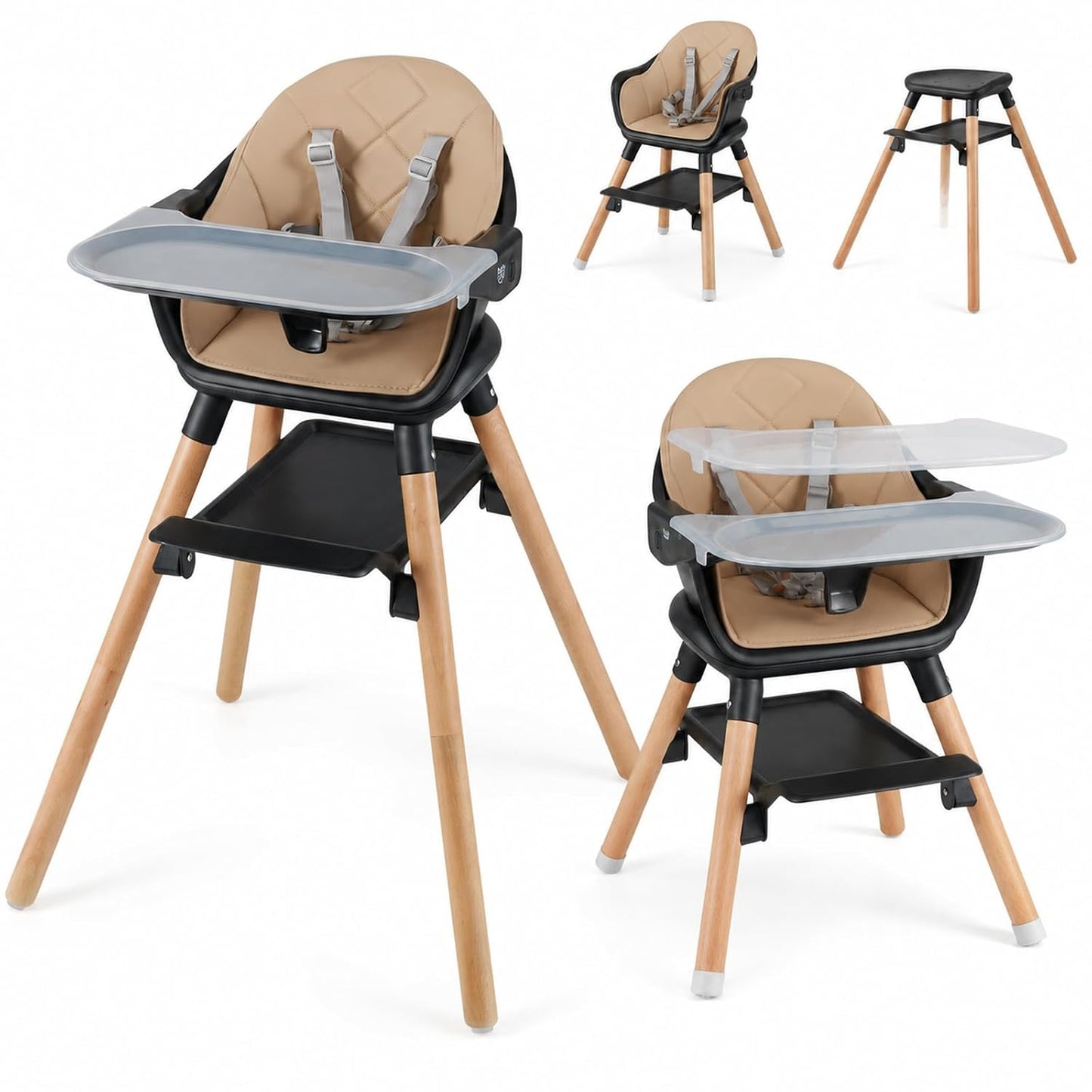 HONEY JOY Silla alta para bebé, silla alta convertible 6 en 1 de ma...
