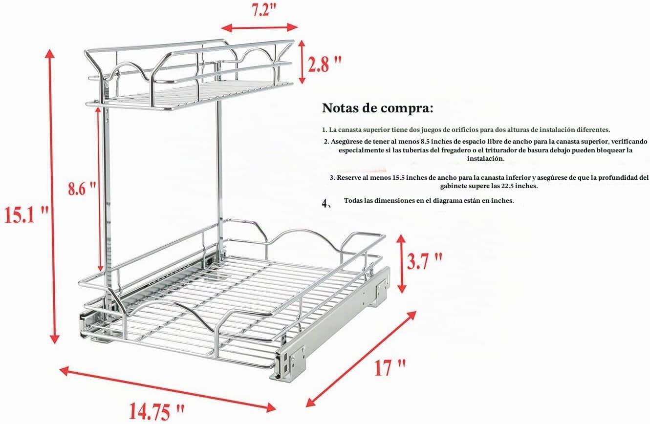 OCG Organizador de gabinete para debajo del fregadero, estante extr...