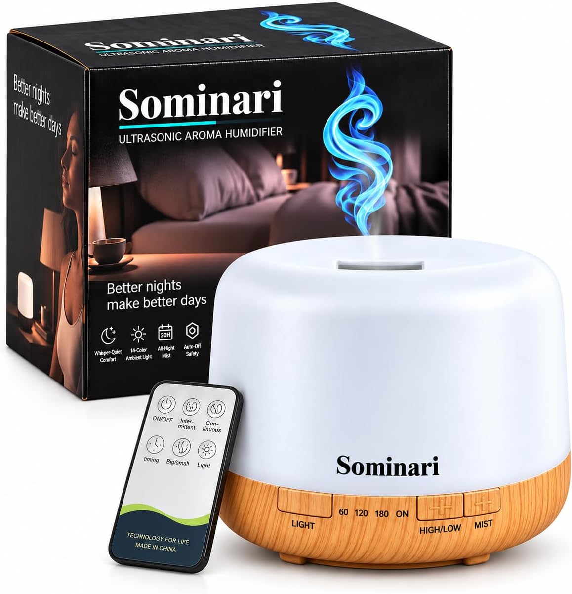 Sominari Difusor de aceite esencial 16.9 fl oz, humidificador ultra...