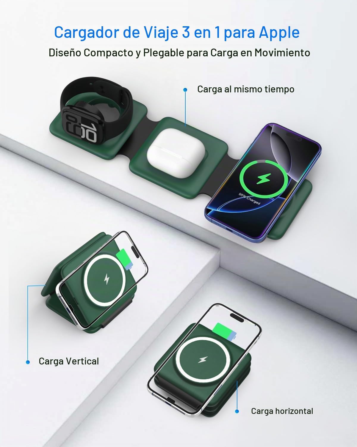 Iseyyox Cargador inalámbrico 3 en 1 para iPhone, estación de carga...