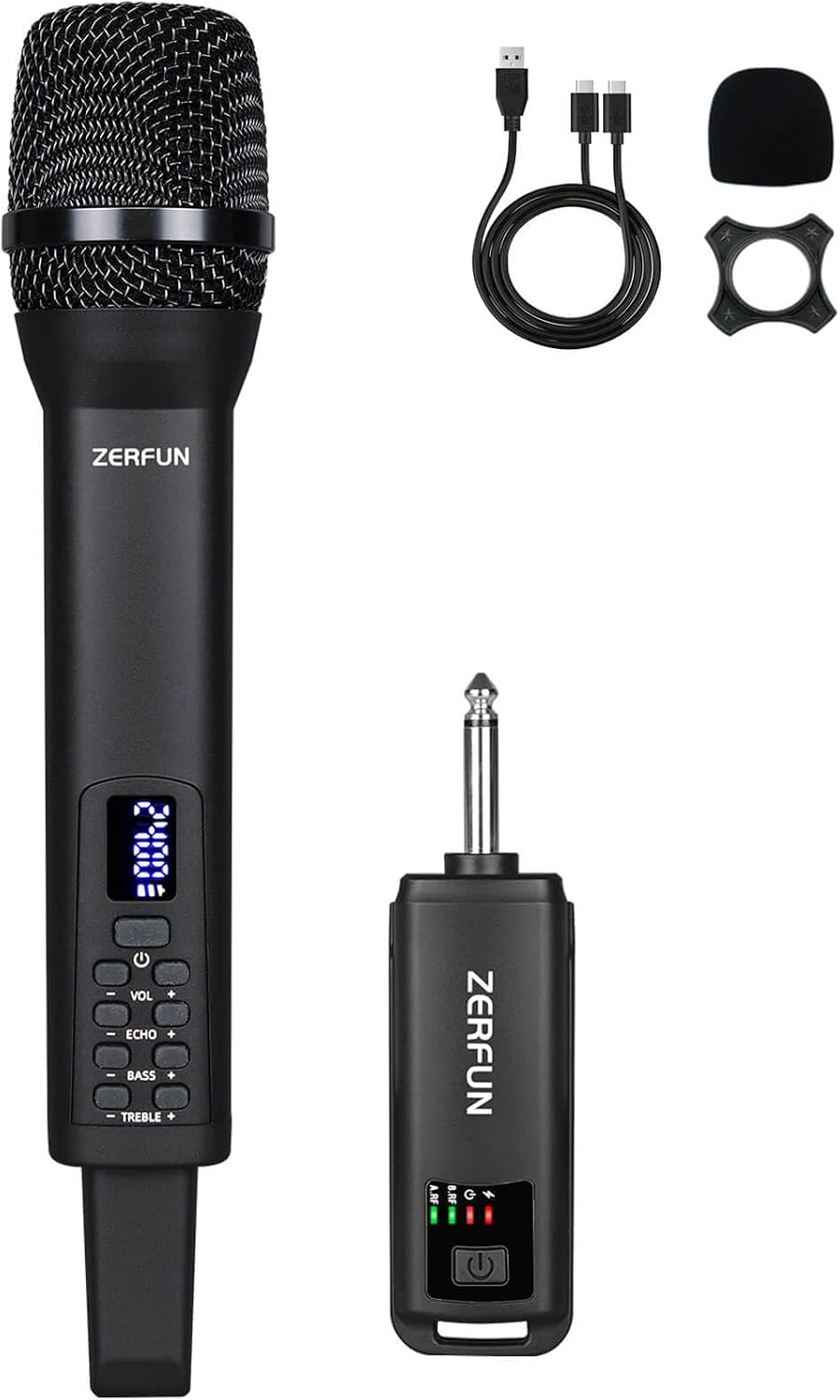 ZERFUN Micrófono inalámbrico recargable, sistema de micrófono inalá...