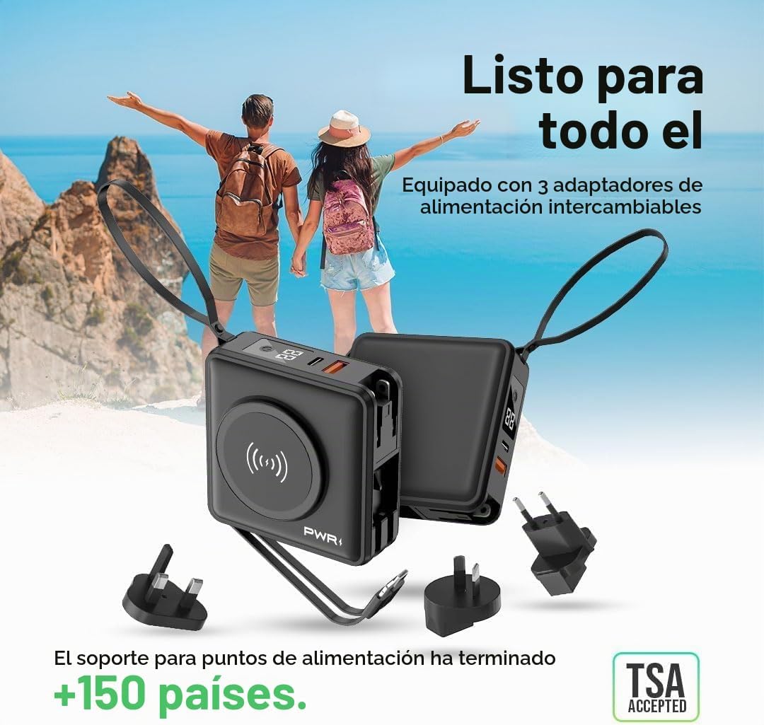 PWRMobile PWR Travel PRO - Banco de energía 5 en 1, 10,000 mAh con...