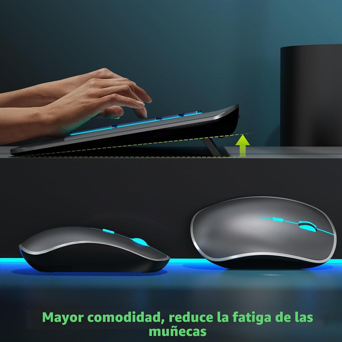 JOYACCESS Silent - Juego de mouse y teclado inalámbrico con retroil...