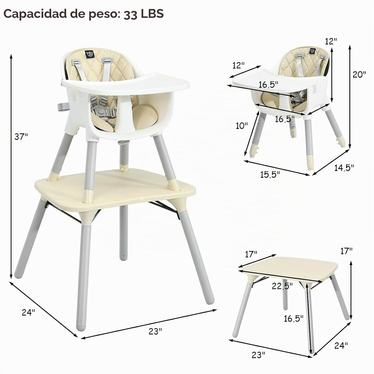 HONEY JOY Silla alta 5 en 1 convertible, silla alta para bebés y ni...