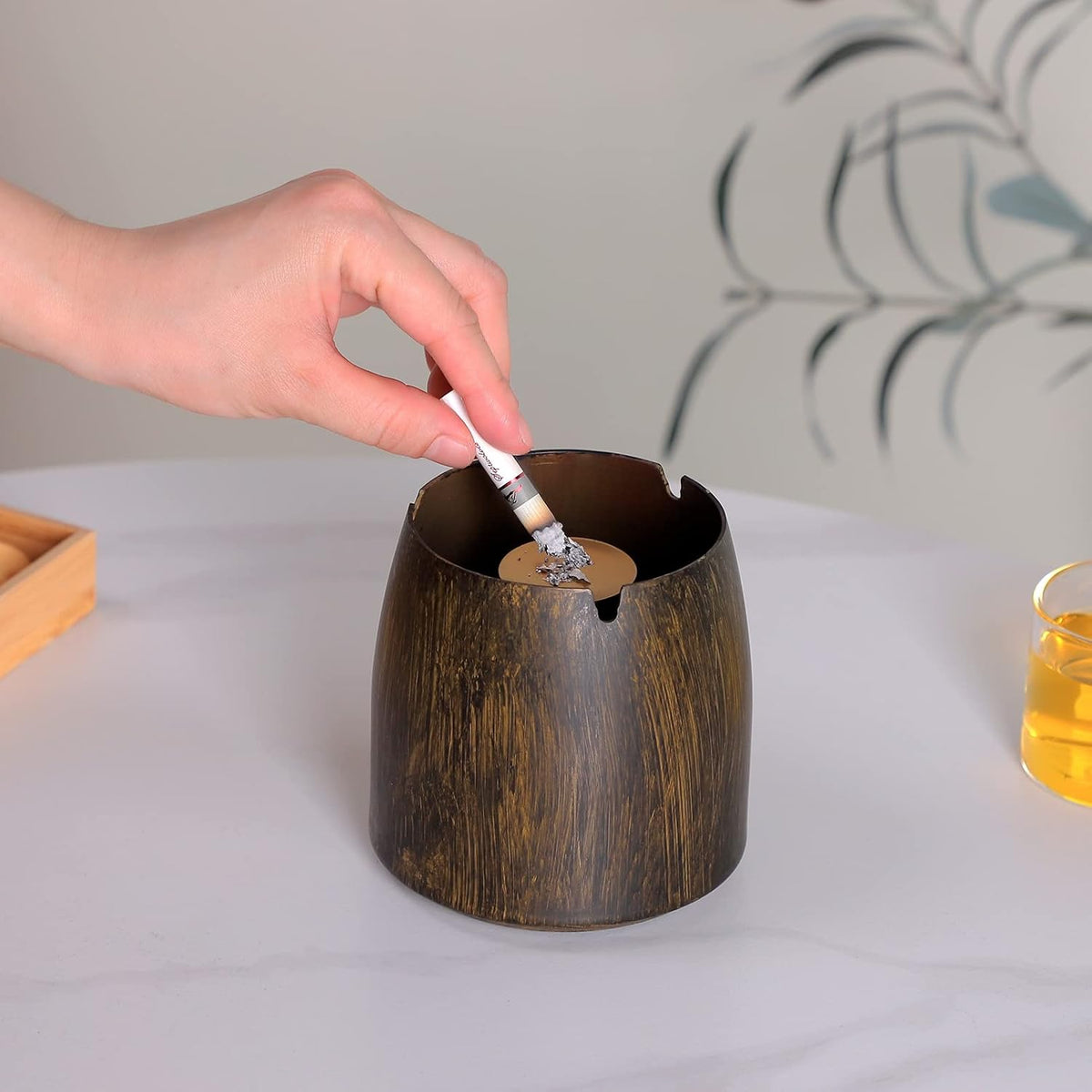Cenicero extra grande con tapa para cigarrillos, de acero inoxidabl...