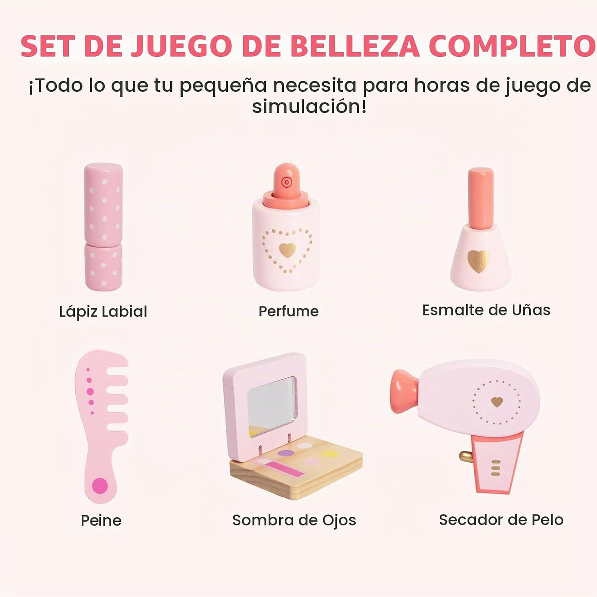 Juego de tocador de madera para niños, juguetes de mesa de tocador...