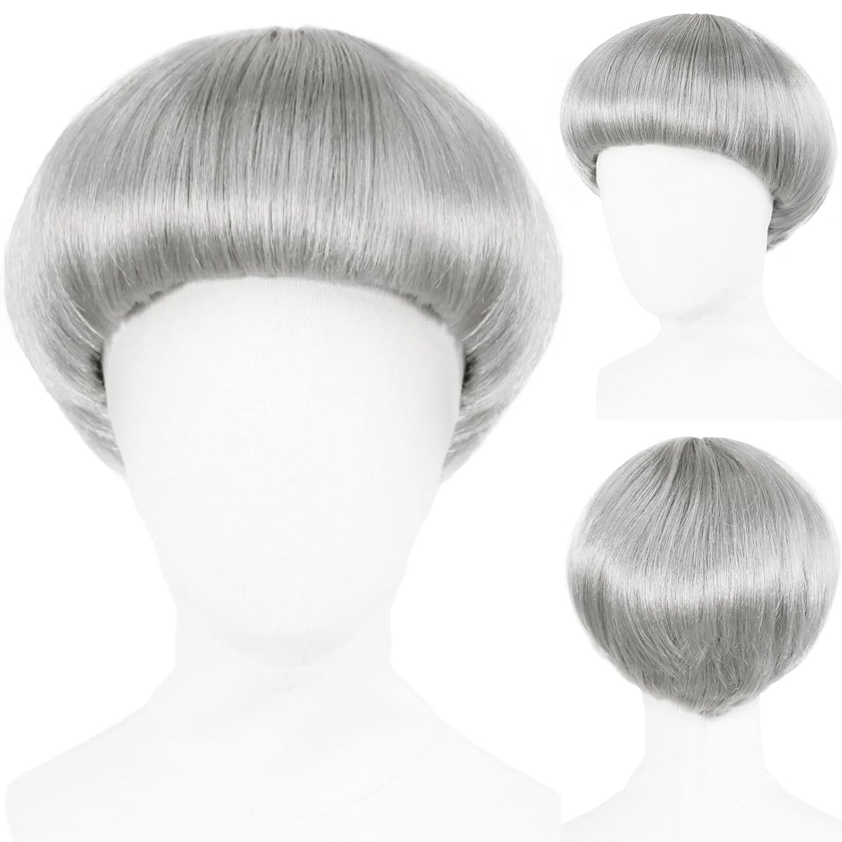 JoneTing Peluca de seta gris con corte de tazón, pelucas para hombr...