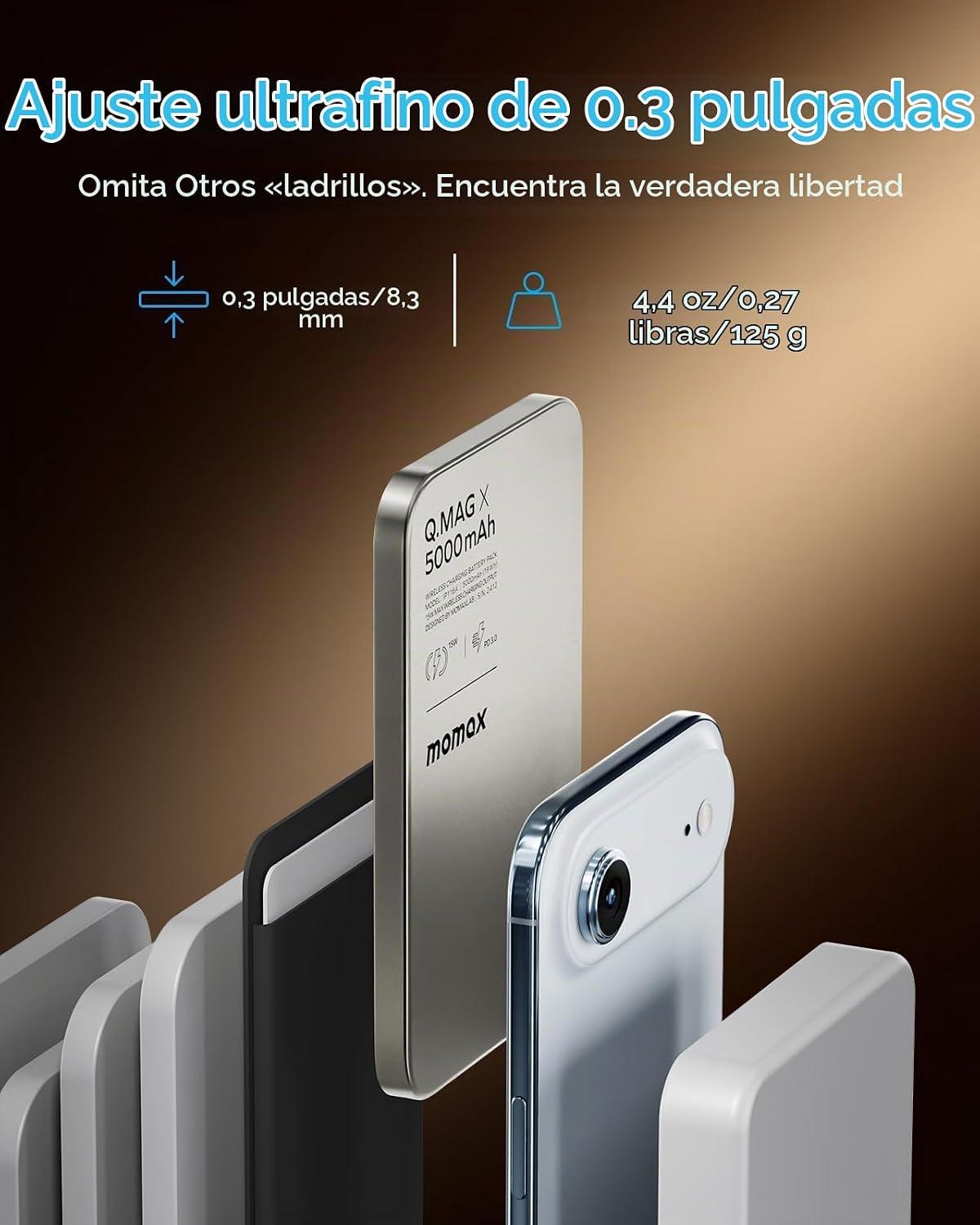 MOMAX Banco de energía inalámbrico magnético de 5000 mAh, cargador...