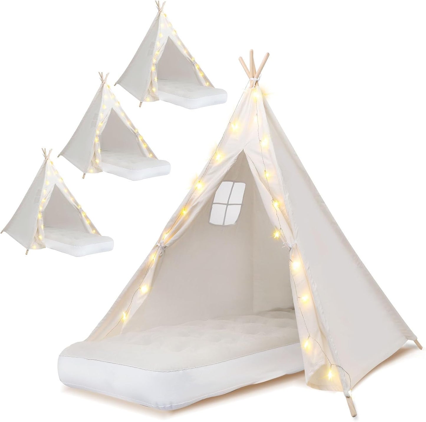 Paquete de 4 carpas tipi para niños [engrosadas] con cadena de luce...
