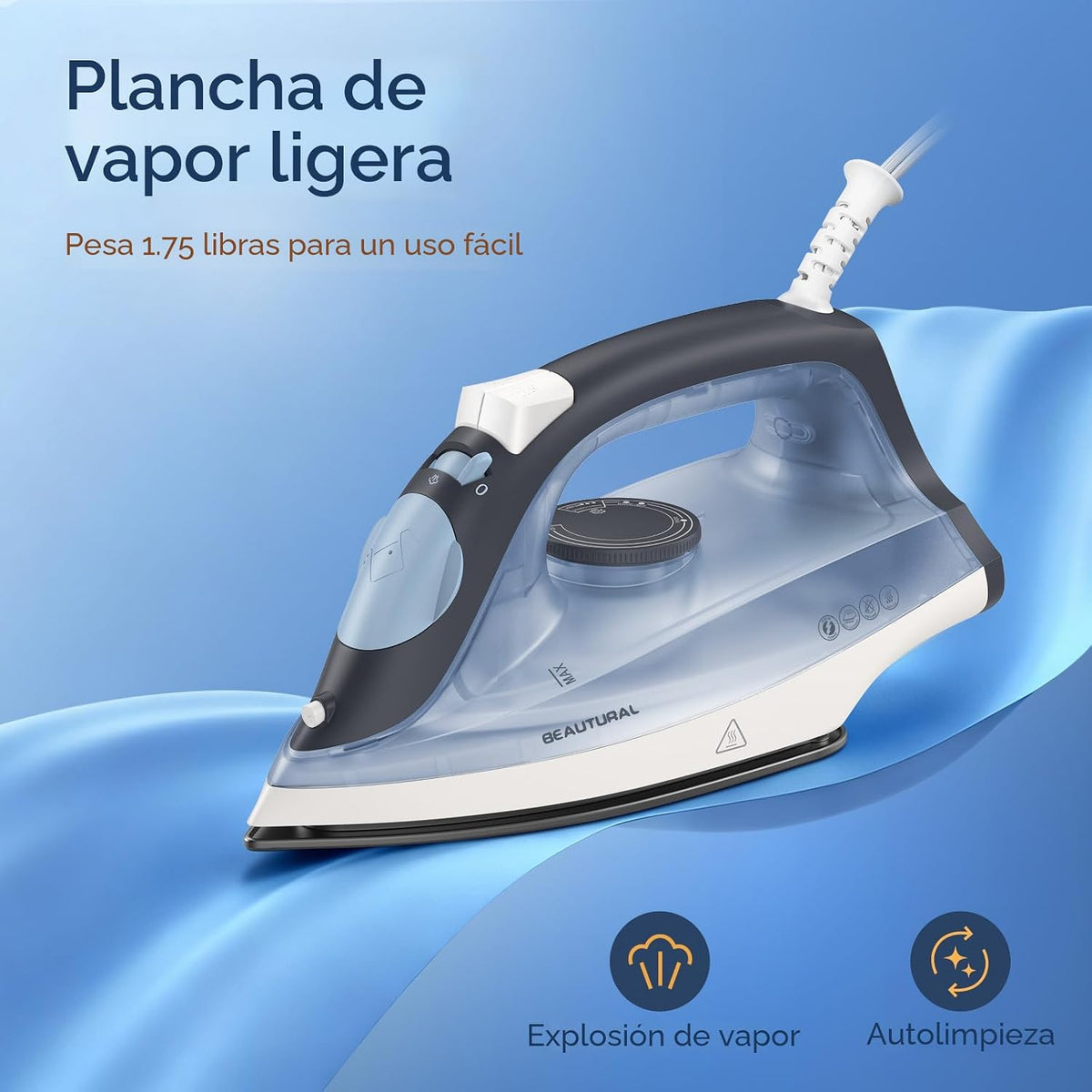 BEAUTURAL Plancha de vapor compacta para ropa con suela antiadheren...