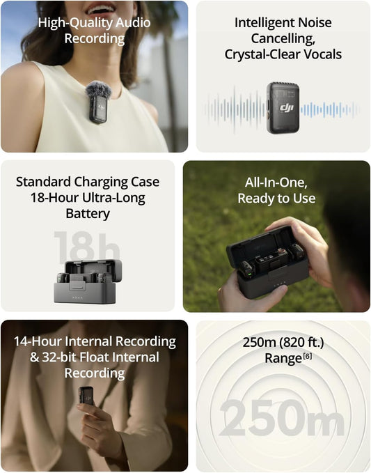 DJI Mic 2 (2 TX + 1 RX + estuche de carga), micrófono inalámbrico t...